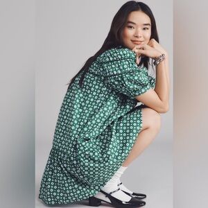 The Leandra Shirred Yolk Mini Dress by Maeve Anthropologie
In: Green Pattern